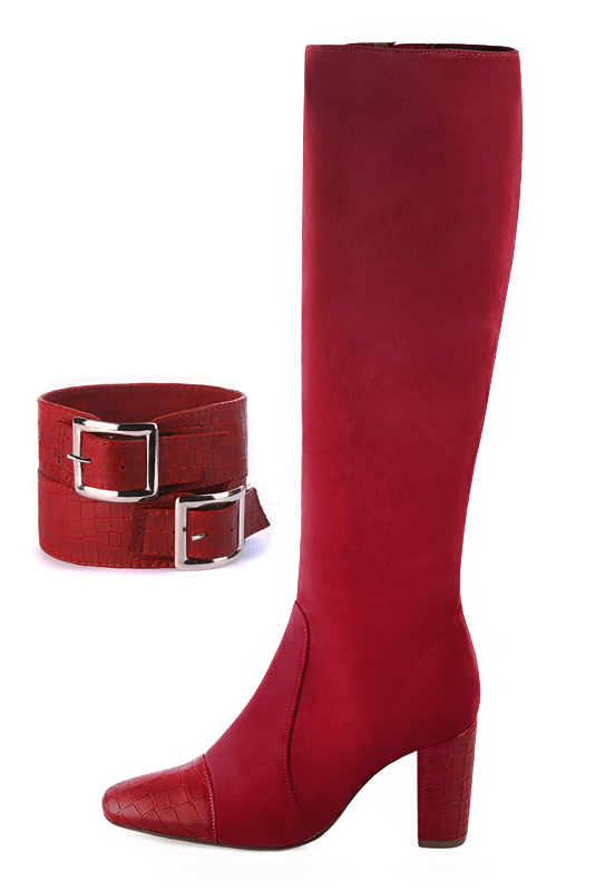 Cardinal red women's calf bracelets, to wear over boots. Top view - Florence KOOIJMAN
